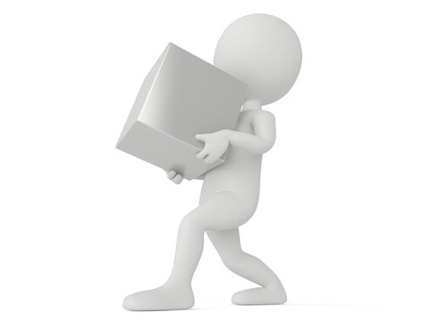 3d humanoid character hold a cube