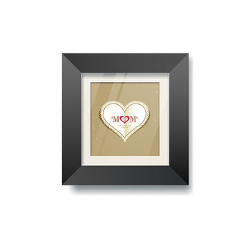Black frame and heart paper picture background, vector