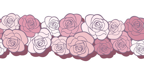 Horizontal seamless background with roses. Vector illustration.