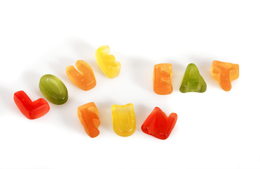 eat, fun and love written by colorful candies