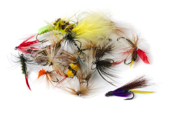 Various fly fishing lures - nymphs, dry flies and streamers