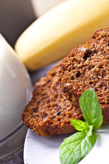 banana cake whith fresh banana and orange. home made cake.