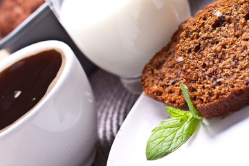 banana cake whith fresh banana and orange. home made cake.