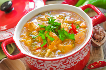 Soup Kharcho. Georgian cuisine.