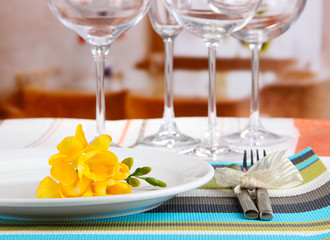 Table setting with glasses for different drinks