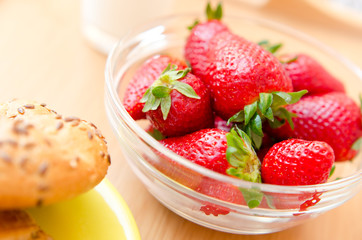 light breakfast on wooden tray