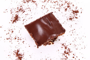 Slices of a brownie with white chocolate chunks
