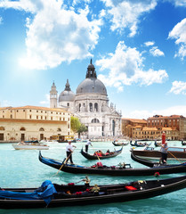 gondolas on Canal and Basilica Santa Maria della Salute, Venice, - obrazy, fototapety, plakaty