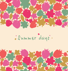 Summer floral background with berries, flowers, leafs