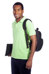 African American student smiling - isolated over a white backgro