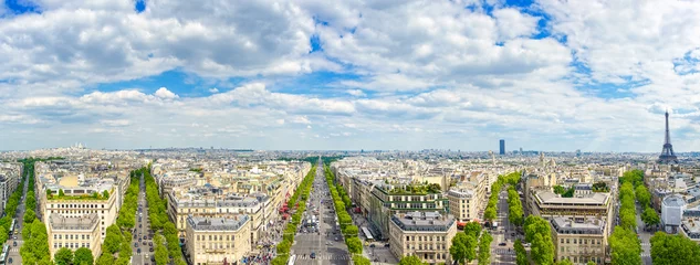 Fotobehang Parijs, panoramisch uitzicht vanaf Arc de Triomphe. Frankrijk © stevanzz