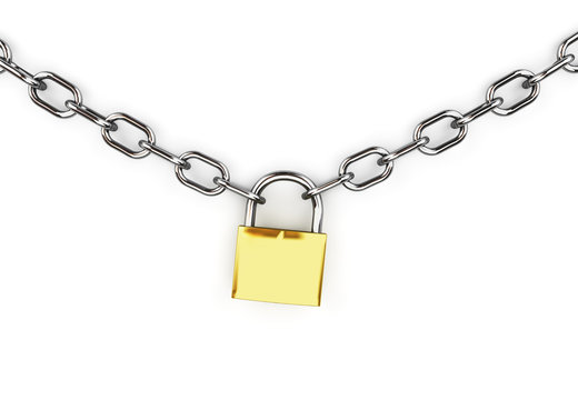 3d padlock and chain isolated