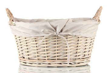 Empty wicker basket isolated on white