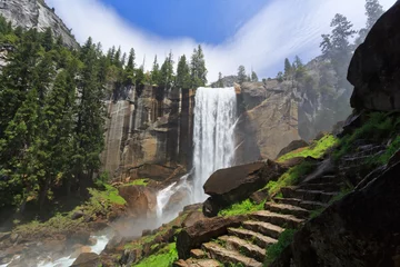 Fotobehang Vernal Falls with view on granite steps on mist trail to the top of 317-foot waterfall, Yosemite National Park California © Mariusz Blach