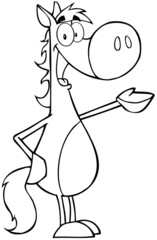 Outlined Horse Cartoon Mascot Character