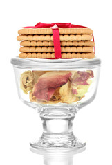 Sweet cookies tied with colorful ribbons isolated on white