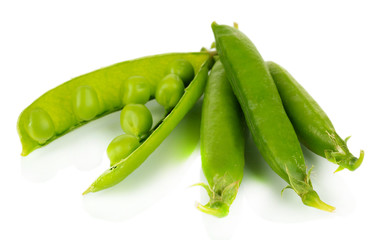 Sweet green peas isolated on white