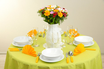 Beautiful table setting for breakfast