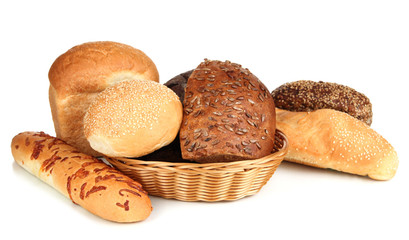 Variety of bread isolated on white