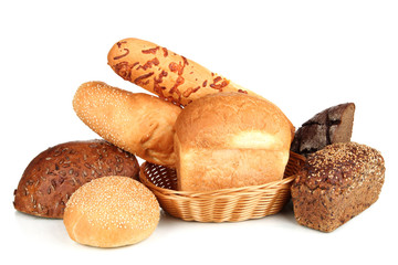Variety of bread isolated on white