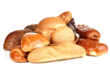 Variety of bread isolated on white