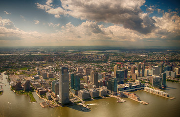 Wonderful helicopter view of Jersey City on a beautiful summer d