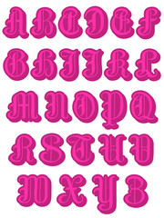 Complete alphabet in pink round capitals