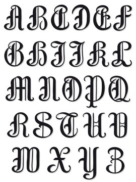 Complete alphabet in round serif characters