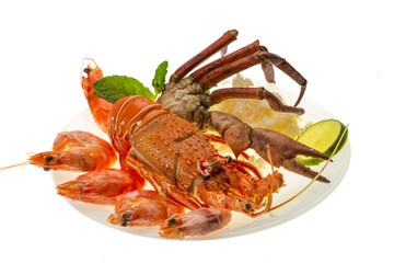 Spiny lobster, shrimps, crab legs  and rice