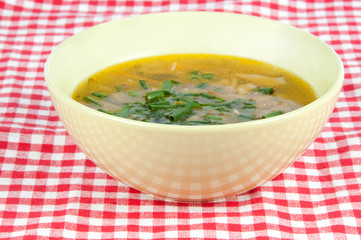 Mushroom soup in a bowl