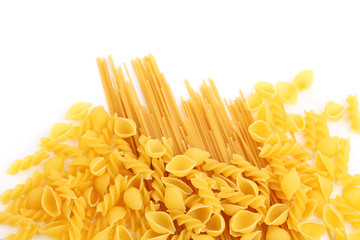 Yellow Italian pasta in different forms