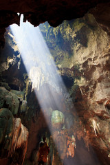 Sunbeam into the cave at national park in Thailand