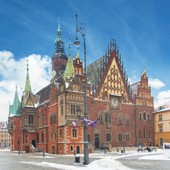 Naklejka premium Town hall, Market Square (Rynek Glowny), Wroclaw, Poland