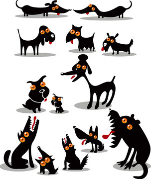 Set of funny dogs silhouettes