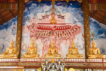 Golden Buddha in church, Thailand.