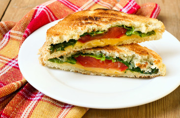 Toasted sandwich with cheese, tomato