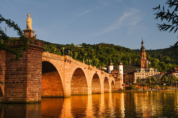 View at old town, castle and city bridge in Heidelberg