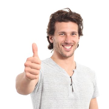 Portrait of an attractive man with thumb up