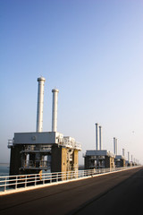 Obraz premium Sunrise over the Delta Works, Holland