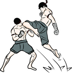 hand drawn Thai martial arts and muay thai boran 