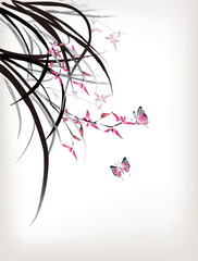 Naklejki  Chiński styl storczyków i motyli butterfly