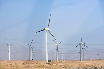 Electric wind turbine generators in the desert in Egypt