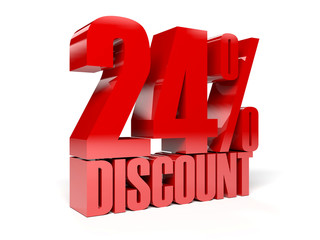 24 percent discount. Red shiny text. Concept 3D illustration.