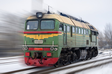 Russian diesel locomotive M62 on a blurred background