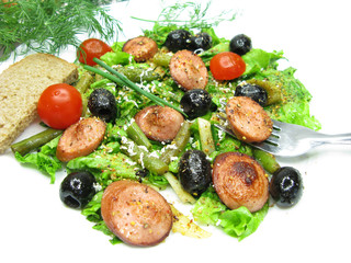 greek hot salad with sausage and olives