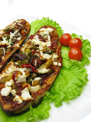 stuffed eggplant with cheese and vegetables