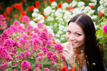 Woman in flower garden