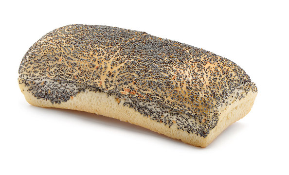 Loaf of bread with poppy seeds isolated on white background