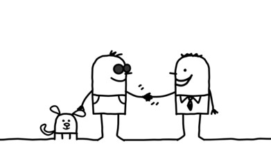 blind man handshaking with friend 