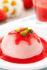 Home made strawberry ice cream with saus